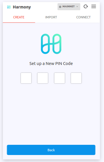 Harmony set up PIN code