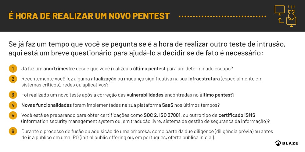 após definir a frequência do pentest, é importante entender quando realizar um novo teste de intrusão.